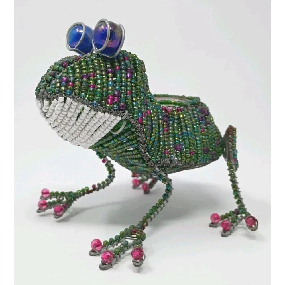 Beadworx Glass Bead Frog candle holder